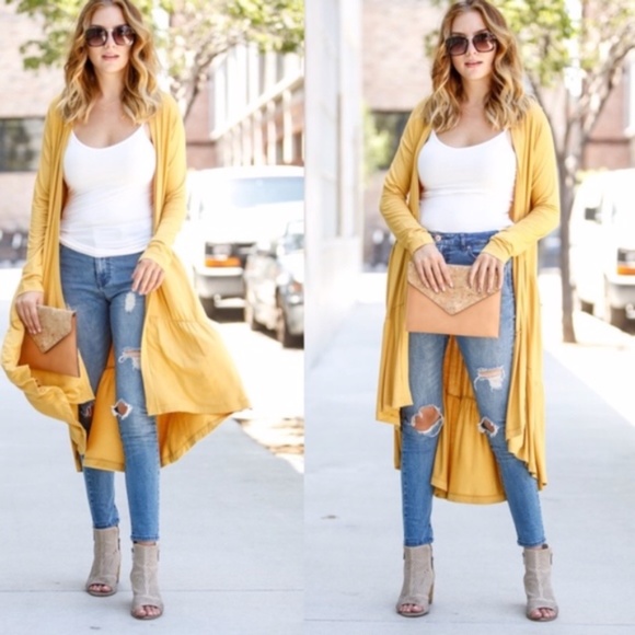 CLARA Long Sleeve Pop of Color Cardigan - YELLOW - Picture 3 of 3